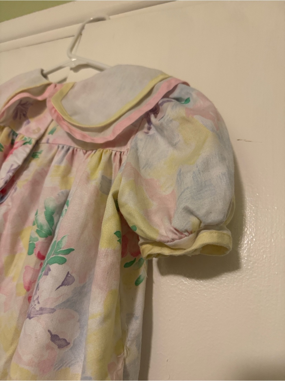 Classic Girl’s Pastel Floral Peter Pan Collar Dress - Pink & Yellow - Picture 4 of 5